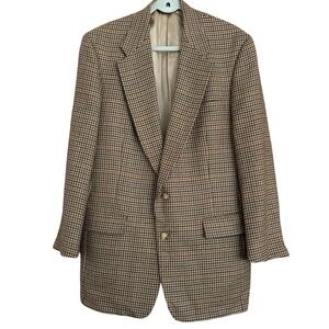 Vintage Burberrys Houndstooth Wool Sport Coat Jacket Olive Navy Burgundy Tan 42L